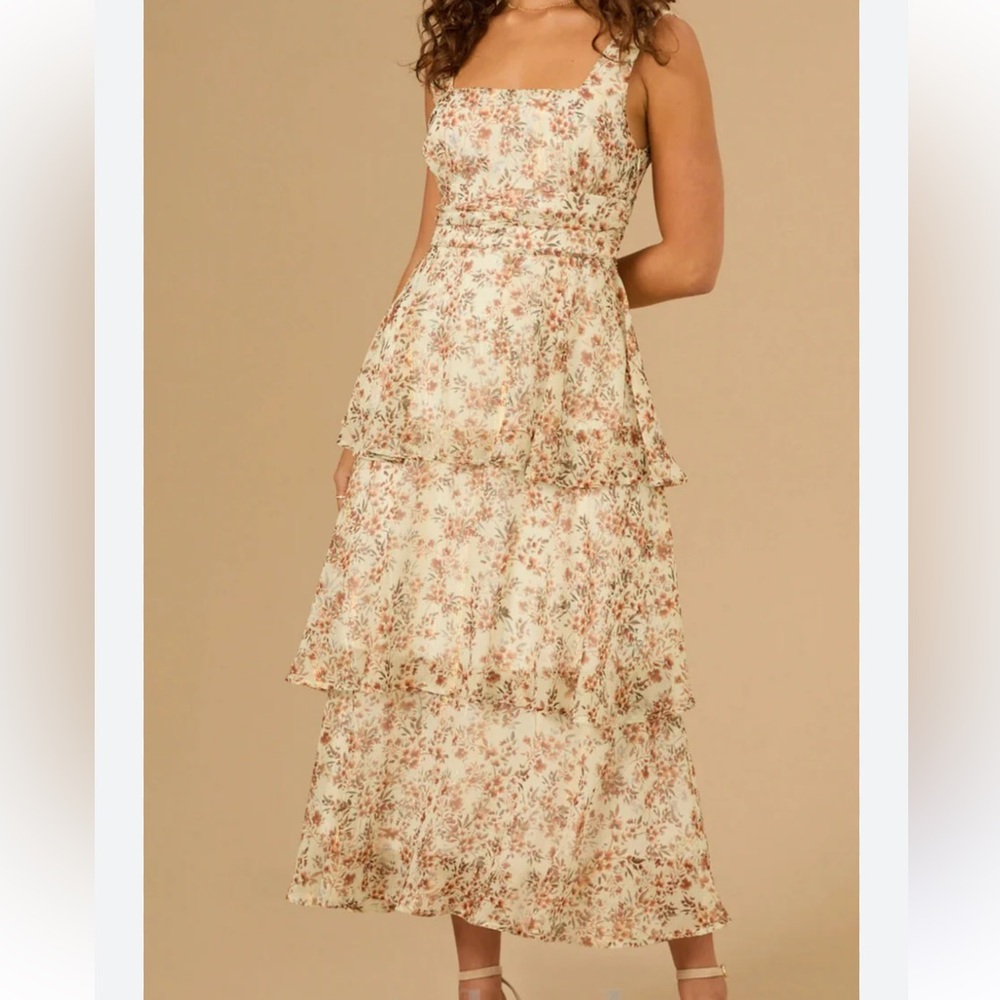 Altar'd State FLORAL MIDI DRESS IN IVORY-RUST